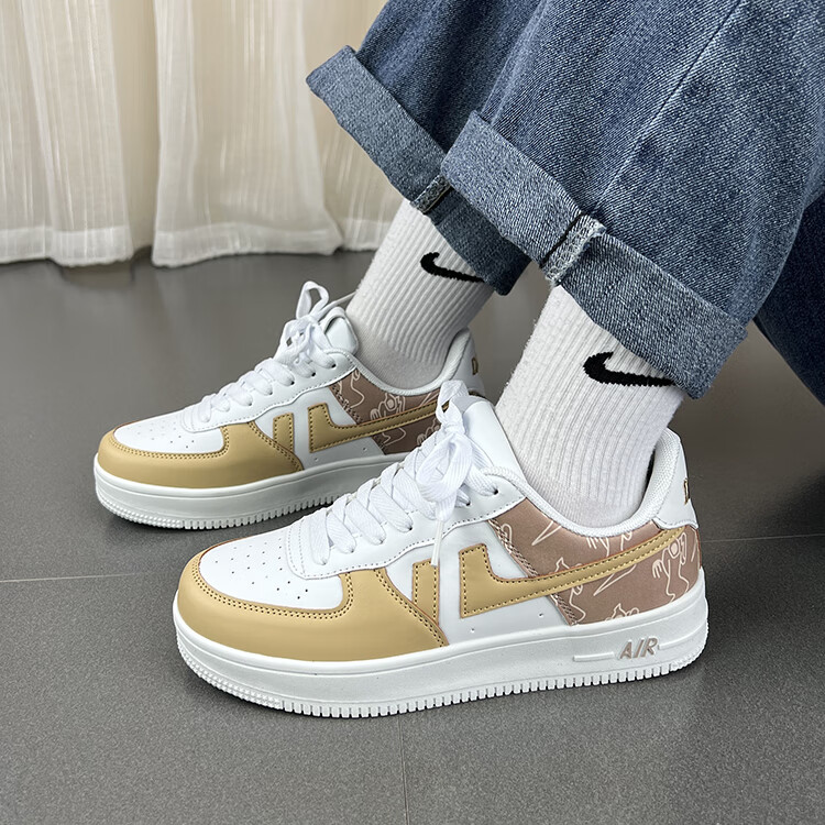 aj女鞋chic港风奶油黄鞋子女ins潮2022春新款空军一号小众百搭厚底涂