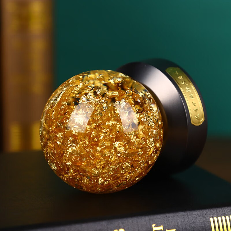 雨欣旋转金箔水晶球财源滚滚创意礼品开业礼品摆件精装礼盒 黑色