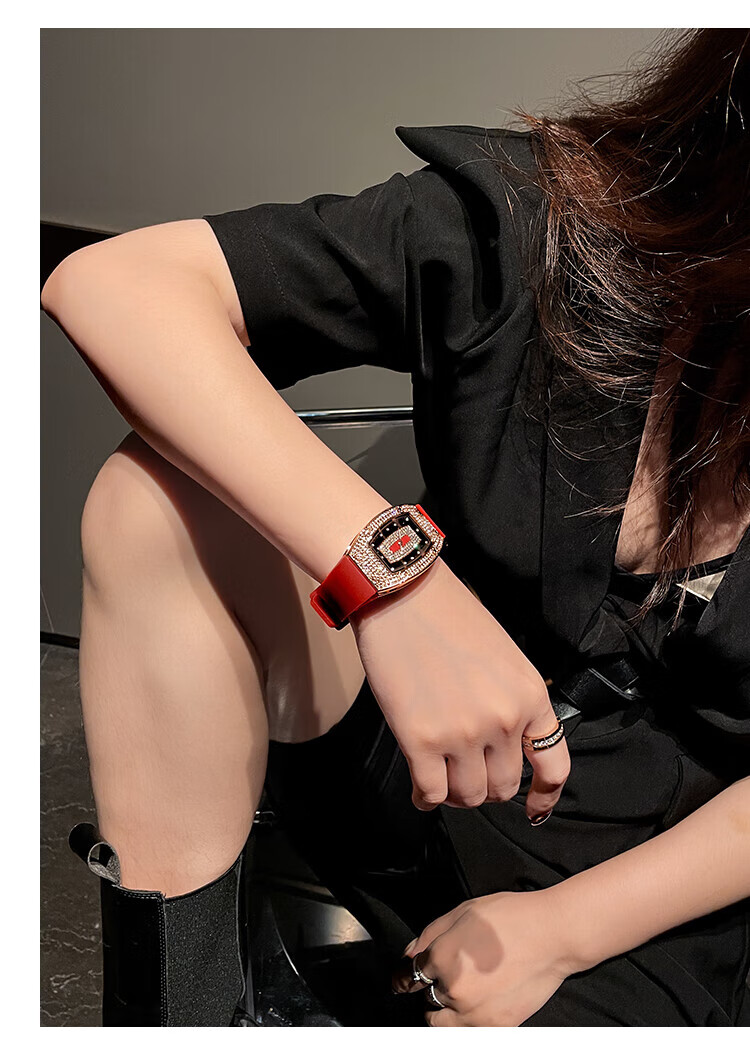 理查德米勒满天星手表女满钻女士表女式机械表女款女表潮 黑银【图片