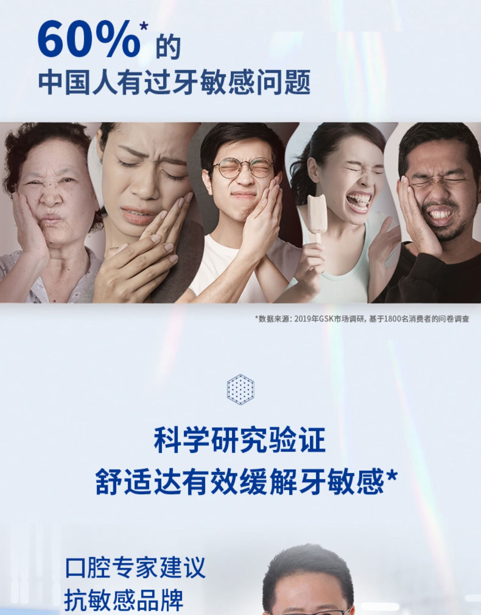 舒适达牙膏抗牙齿冷热酸疼痛坚固牙齿缓解敏感性疼痛含氟 修复牙膏100