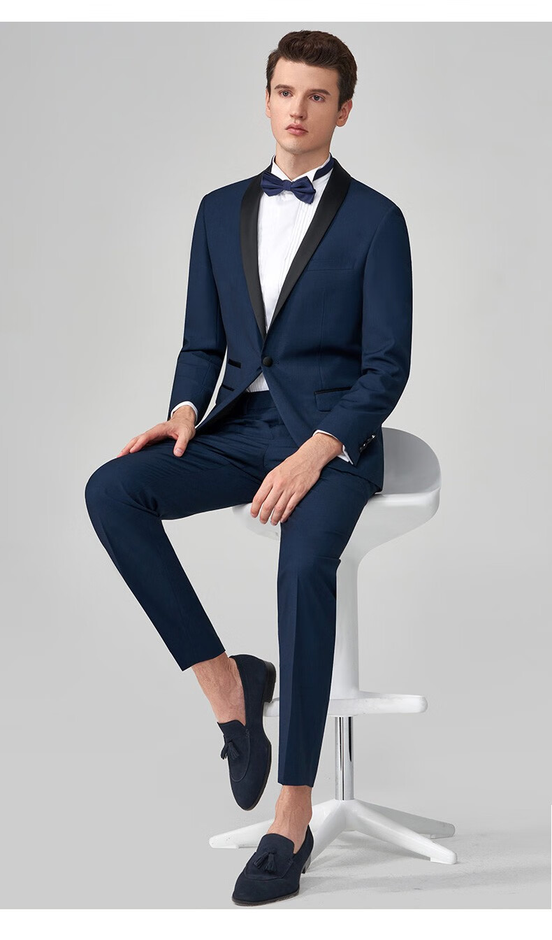 士多礼服男套装韩版修身结婚西装婚礼宴会主持人黑色二件套17592a48a