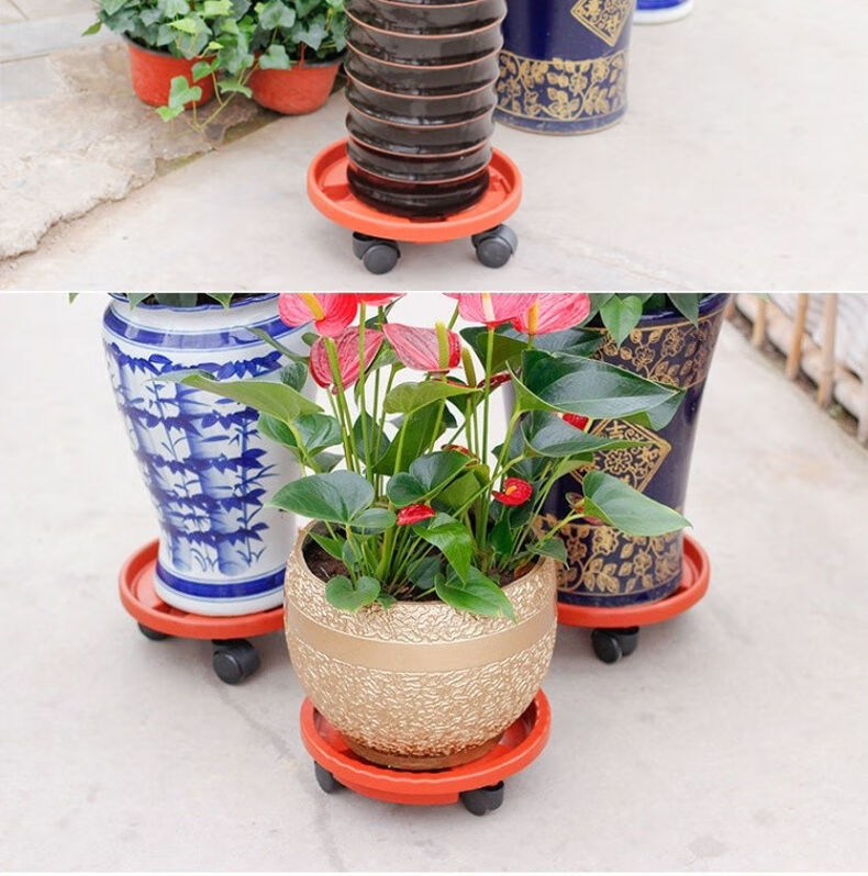移动花盆托盘带轮花盘底座塑料花盆接水托盘花盆底盘万向轮花盘红260