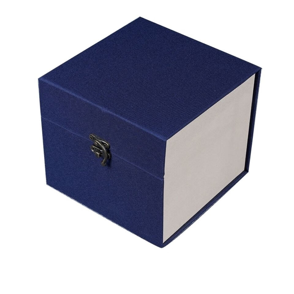 锦盒紫砂壶包装盒瓷器玉石古玩建盏礼盒品茗杯茶具蓝色麻布茶杯盒蓝色