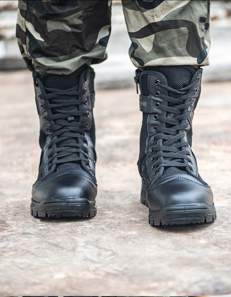夏季特训鞋07军靴男工作配发高帮透气网面黑色安保保安鞋安检执勤