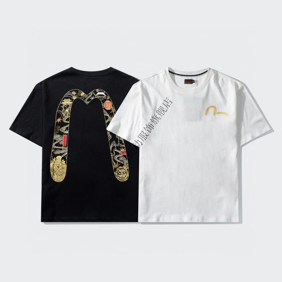 日系evisu夏季新款男女同款福神短袖t恤大m佛头宽松纯棉圆领半袖上衣