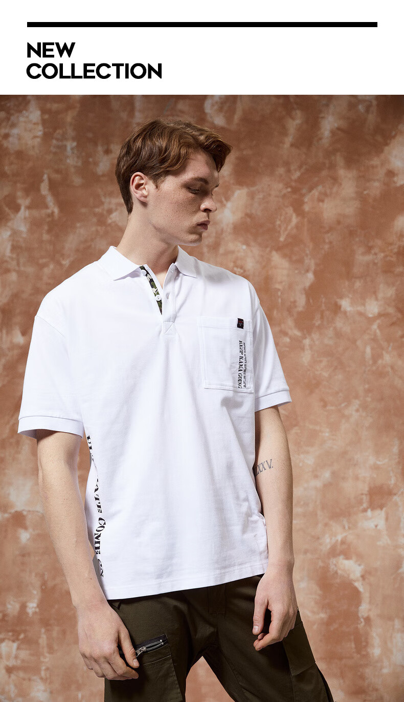 kama卡玛2020夏季新款翻领体恤潮流衣服男短袖t恤2220504白色xl