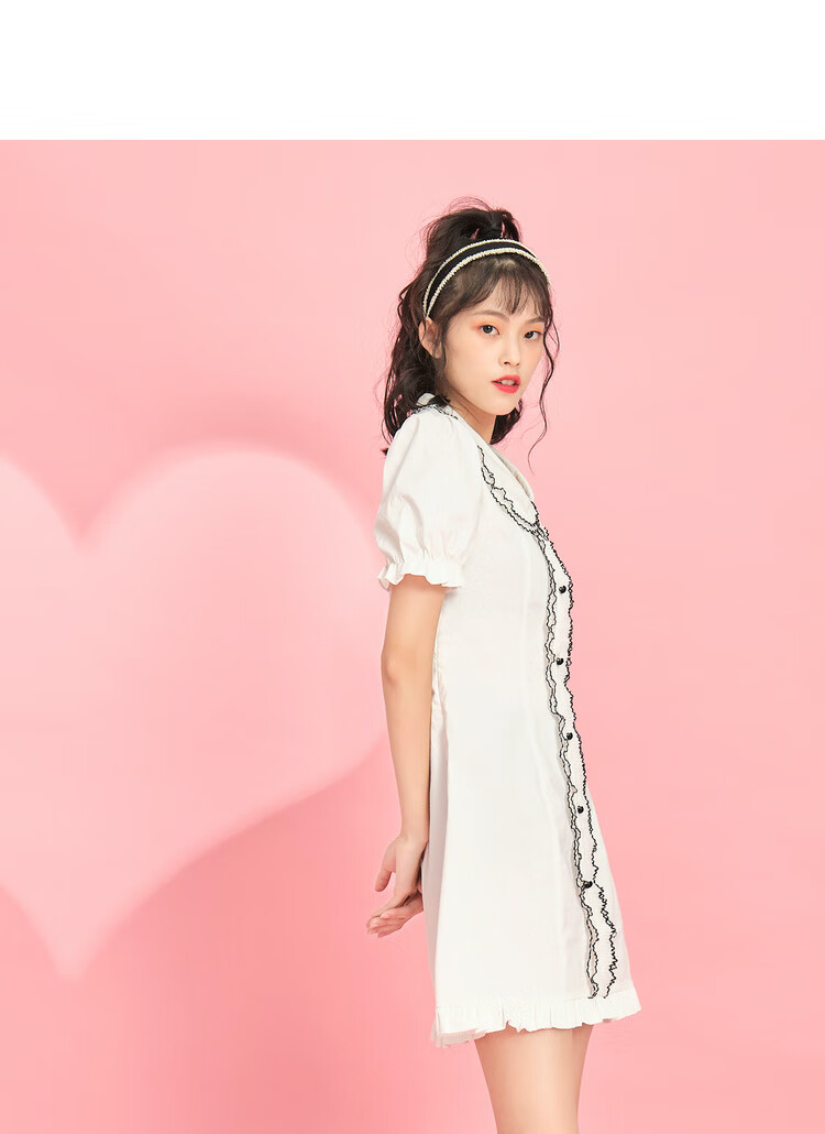 女装 连衣裙 ief ief/爱依服复古荷叶边桔梗连衣裙女2020夏季新款法式