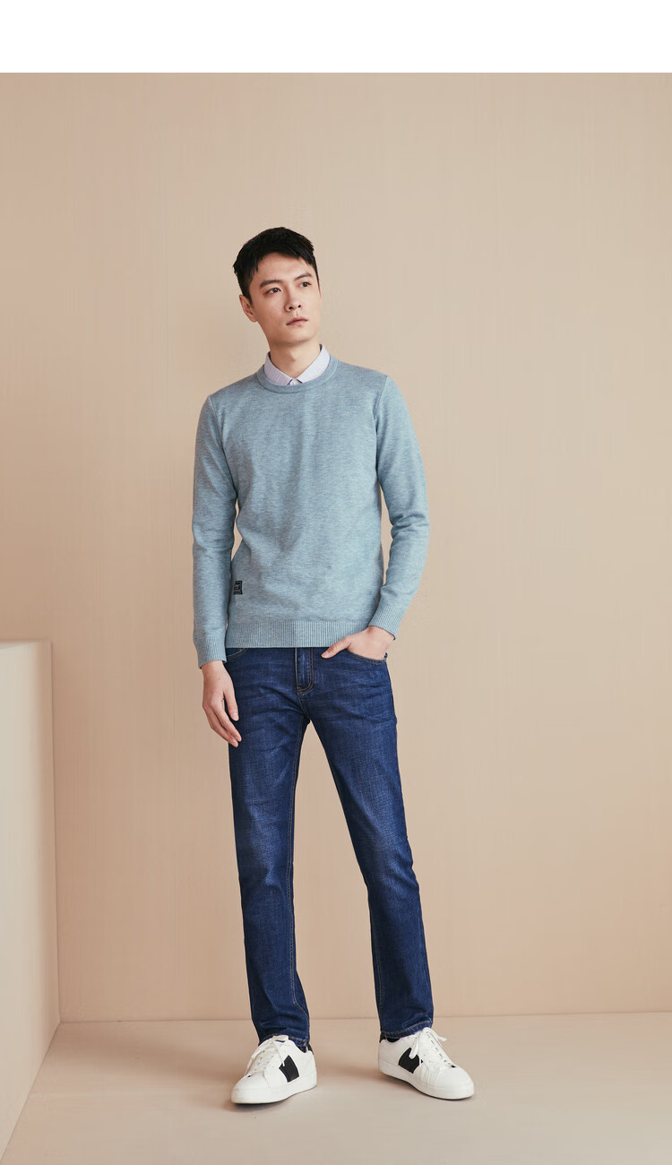 hla海澜之家舒适亲肤简约净色假两件针织衫2020秋季柔软套头衫男hntj