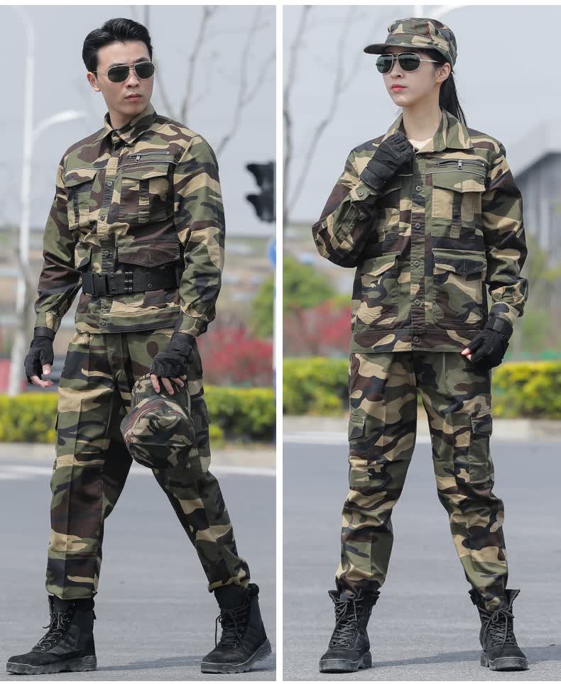 迷彩军训服工作服学生演出服套装劳保体能服纯棉黄迷彩上衣下裤165