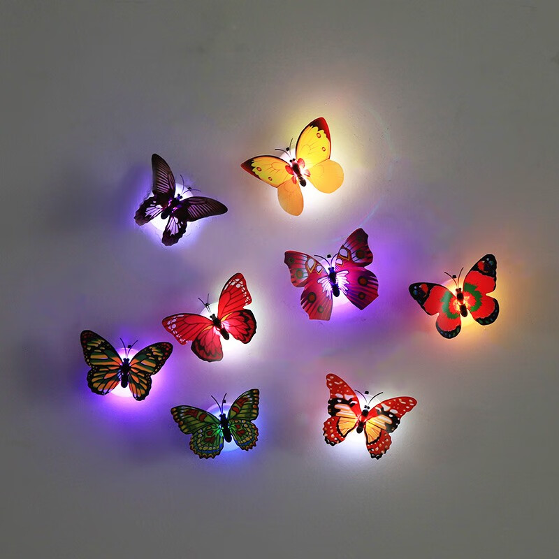 荧光3d蝴蝶贴发光七彩小夜灯墙贴装饰贴儿童房卧室房间墙面贴画自粘