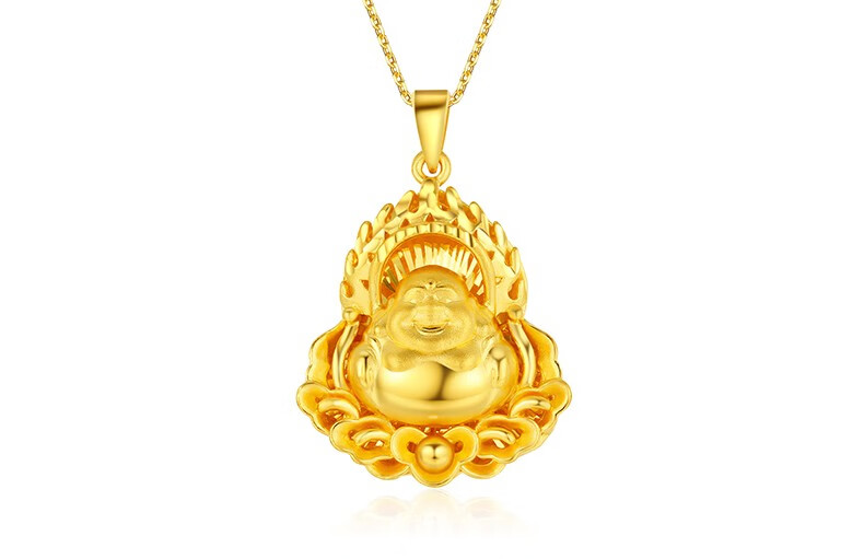 黄金佛吊坠999足金项链弥勒佛坠子大肚佛赤脚佛吊坠项坠硬金男女 【小