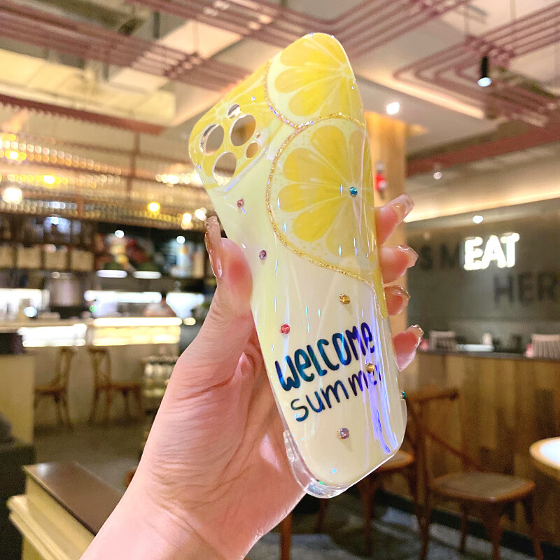 13promax12苹果11手机壳xs水钻xr防摔8plus清新青柠水钻iphone13