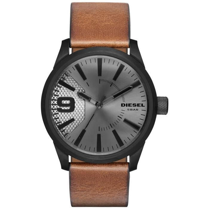 迪赛dieseldz1764三指针皮质表带男士石英机芯手表50米防水46x53mm