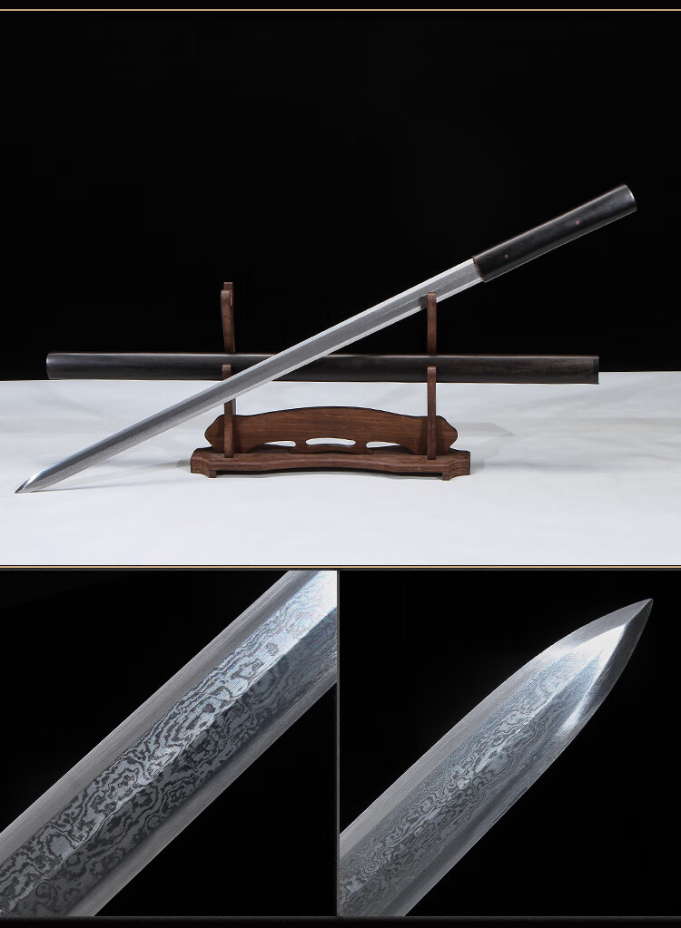 宝剑一体锰钢手工唐剑花纹钢长剑唐横刀未开刃 中款剑刃花纹钢
