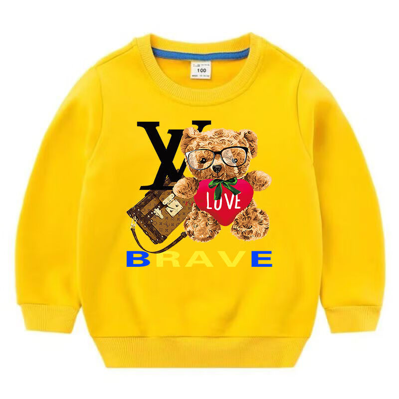 跨境货源男女童长袖卫衣 儿童卫衣 黄色lv小熊 110【图片 价格 品牌