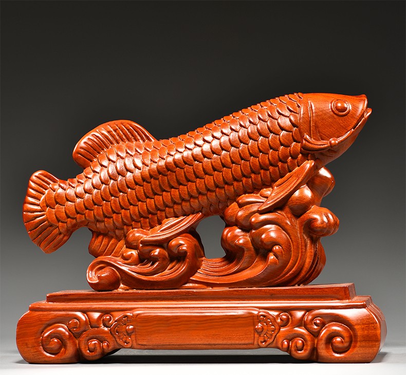 艺永轩花梨木雕金龙鱼摆件大号实木制金龙鱼工艺品客厅办公室摆件乔迁