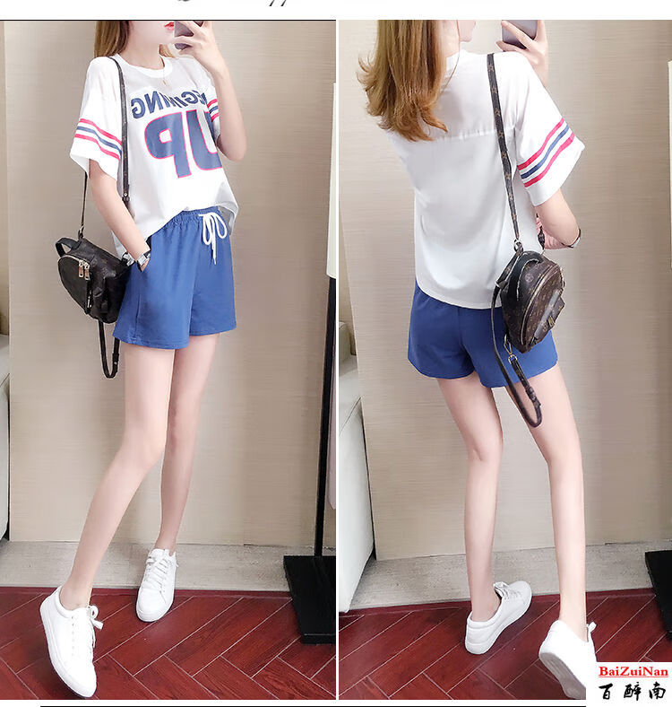 百醉南休闲高中初中生短衣短裤套装夏季女生运动服韩版宽松五分袖t恤
