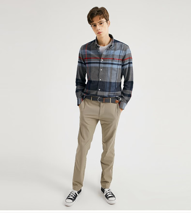 商场同款beanpole滨波秋季男士撞色格纹长袖衬衫bc9964y29灰色185100a