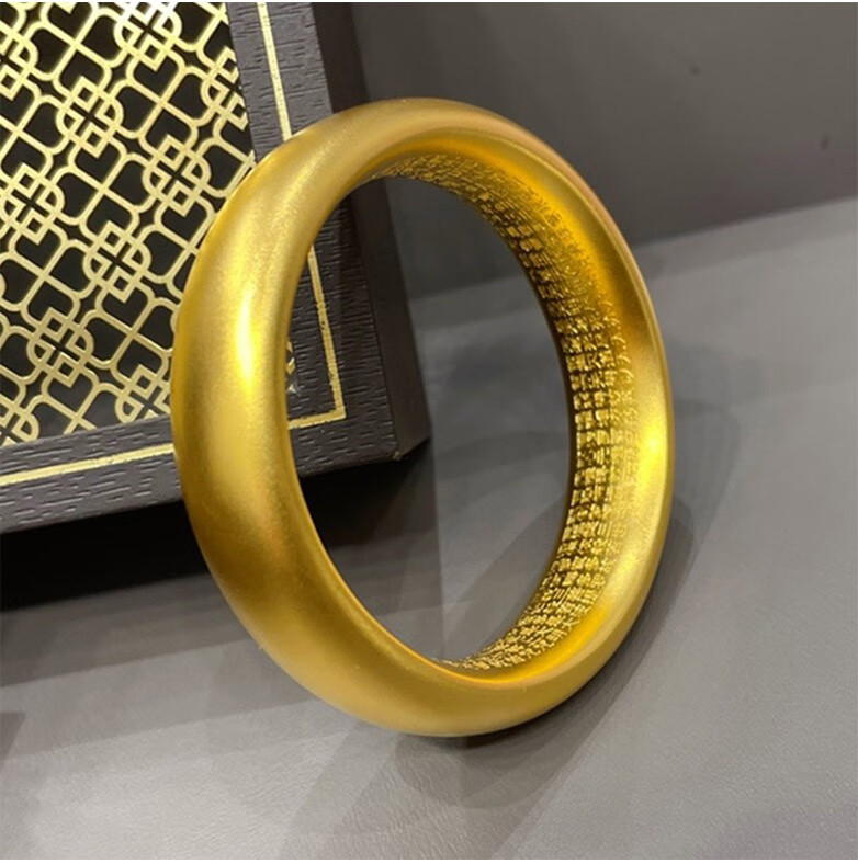 涵琪珠宝古法足金999扁管内心经手镯黄金莲花镯子[定制]约155克圈号