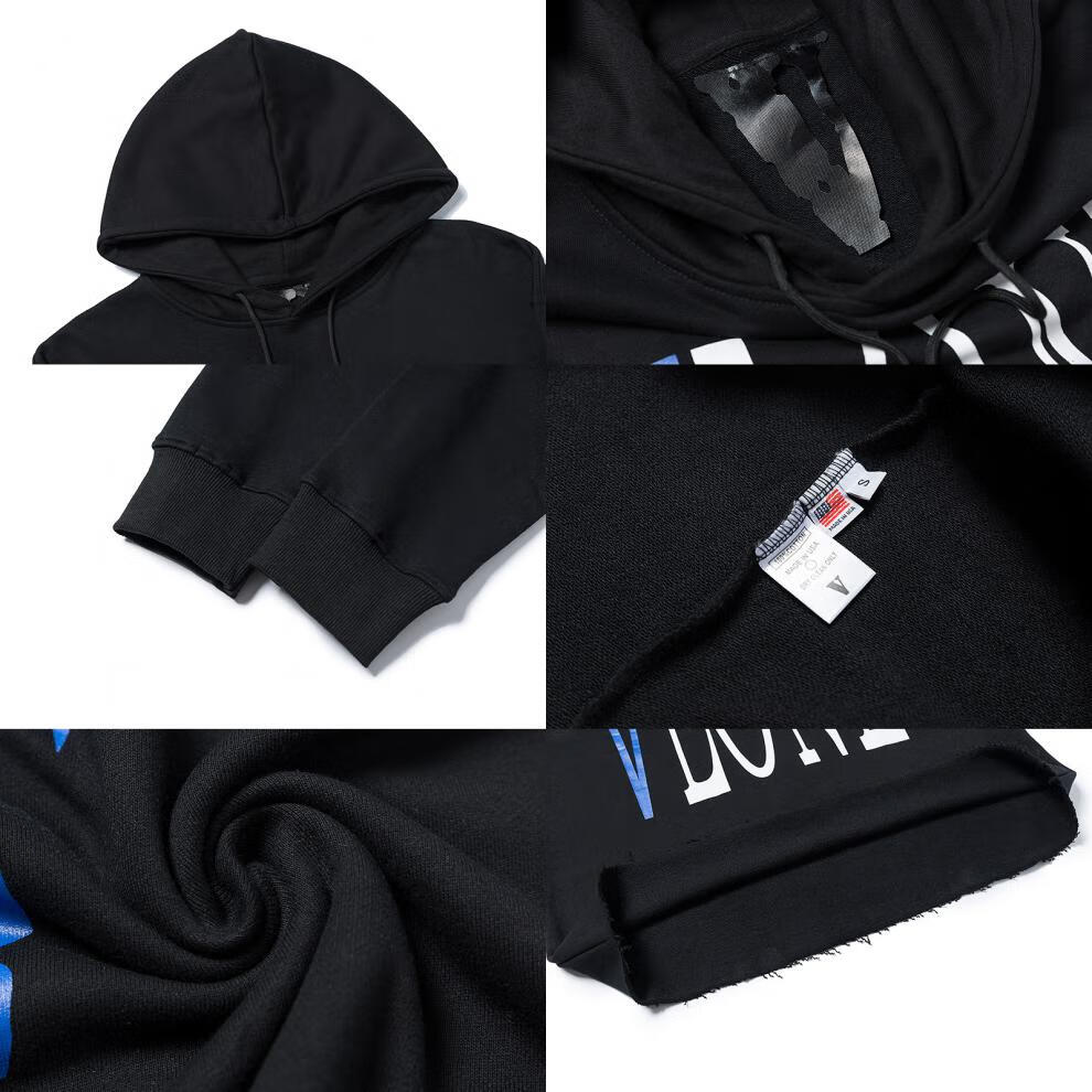 vlone春秋款黑橙大v帽衫王一博friends连帽卫衣加绒藤原浩外套黑色