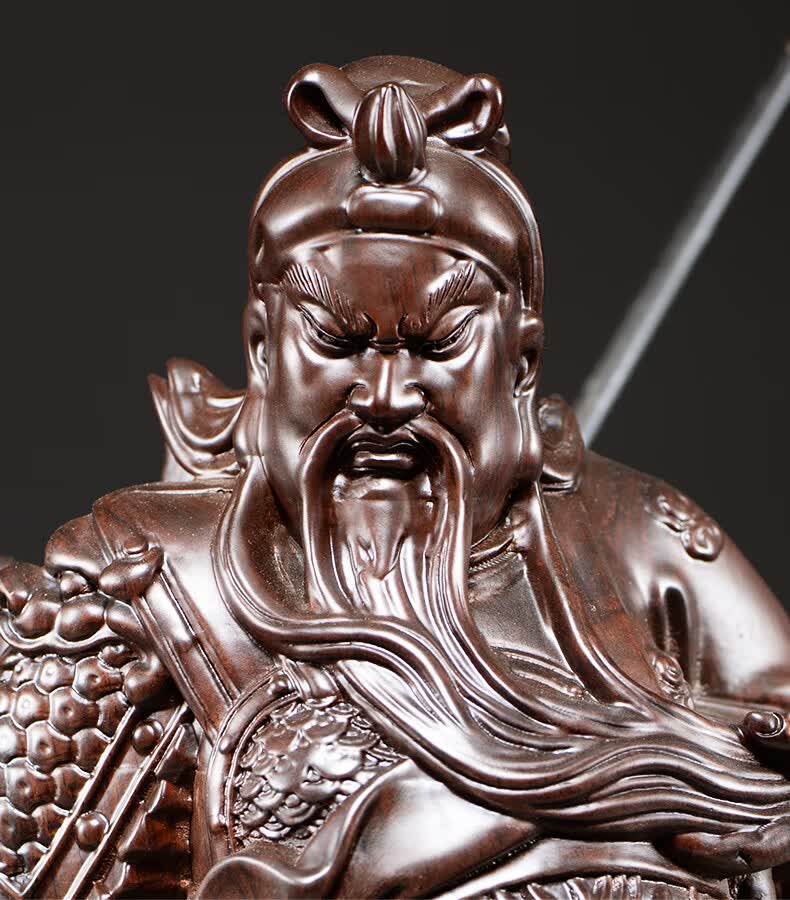 曹堂 关公木雕摆件实木质武财神关公像关羽关二爷神像 黑檀关公高60cm
