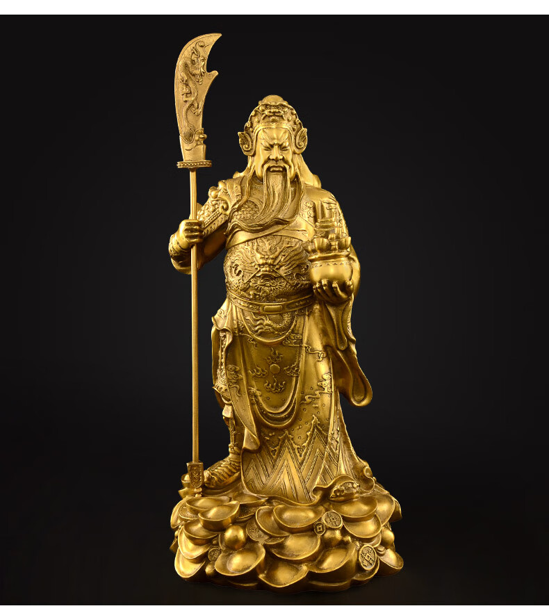 天祥缘黄铜关公像神像大号摆件铜武财神文关公佛像托元宝关公铜像108