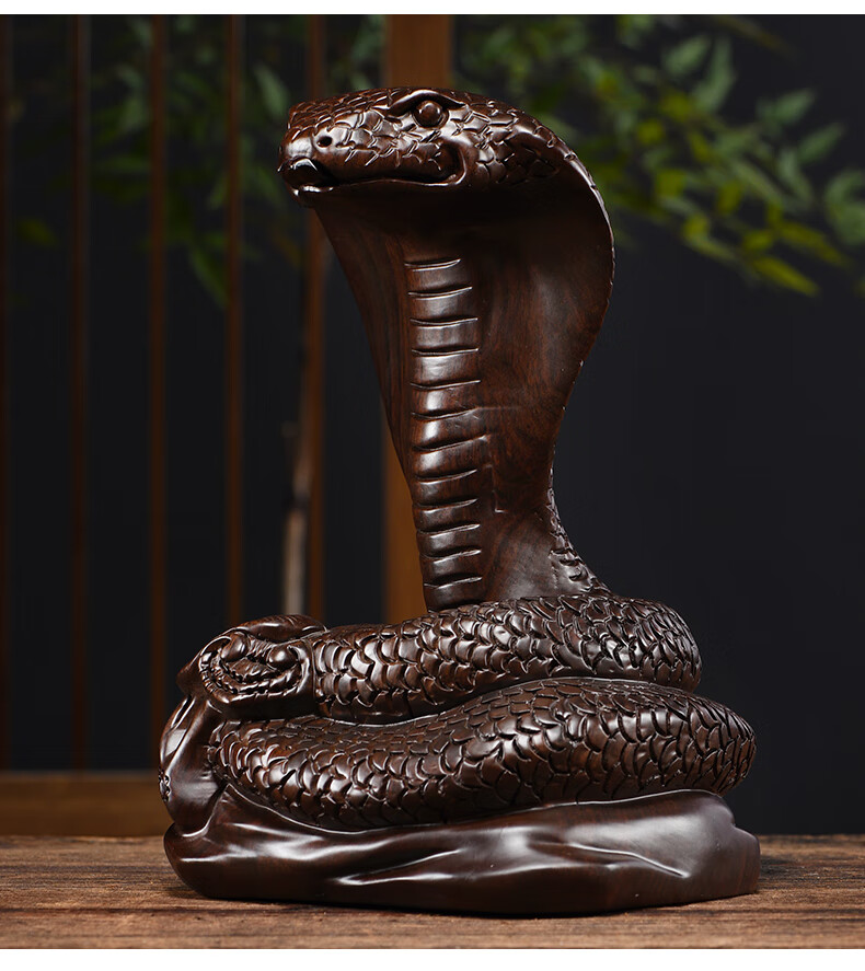 正宗府木雕摆件实木动物生肖蛇家居客厅办公书架装饰红木工艺礼品黑檀