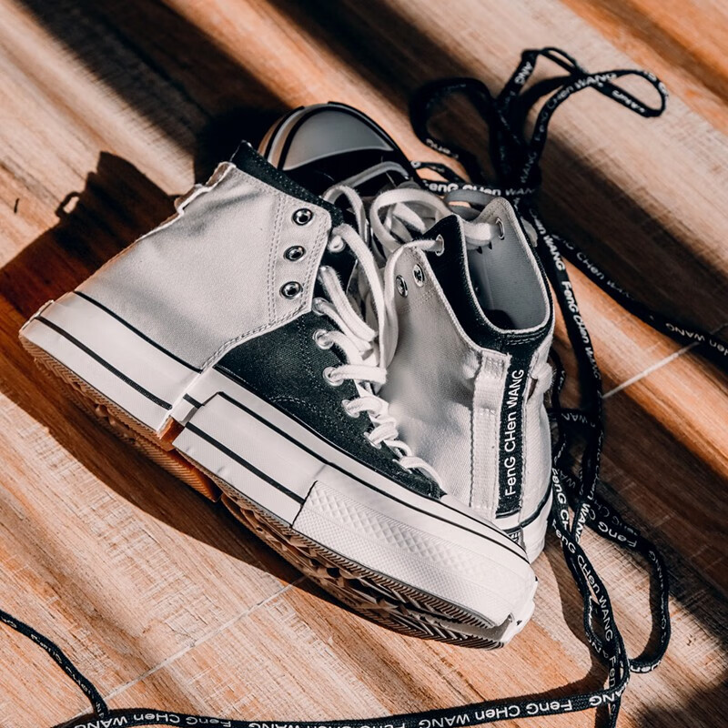 匡威converse x feng chen wang黑白拼接解构高帮情侣款帆布鞋 169840