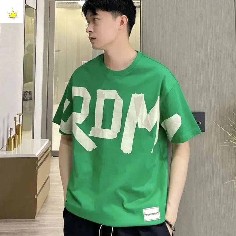 抖音同款北木先生服饰夏款胶印大字母情侣时尚圆领短袖t恤g9966潮绿色