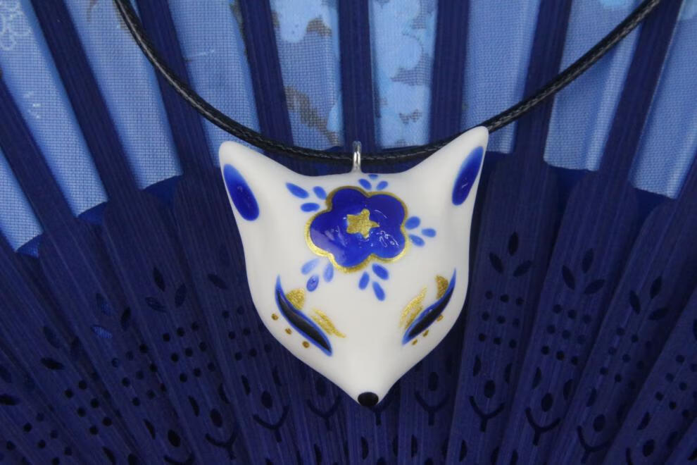 2022新古风项链九尾狐狸面具吊坠个性古风手绘陶瓷手工国潮闺蜜礼物