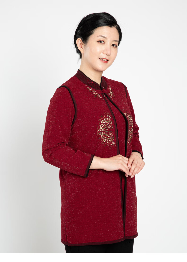 老美华【百年老字号】春秋中老年女装衬衫长袖套头舒适妈妈装 酒红