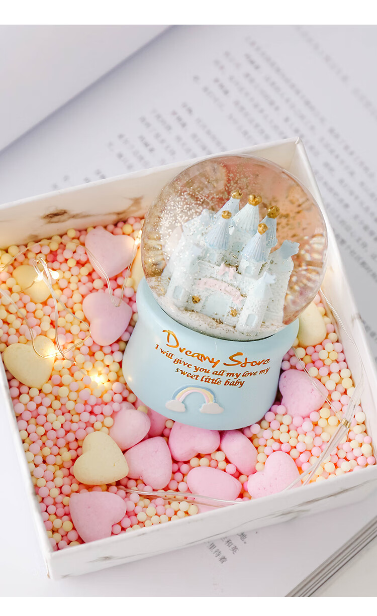 梦幻少女心城堡亮片水晶球浪漫唯美桌面树脂装饰摆件生日礼物女孩薄荷