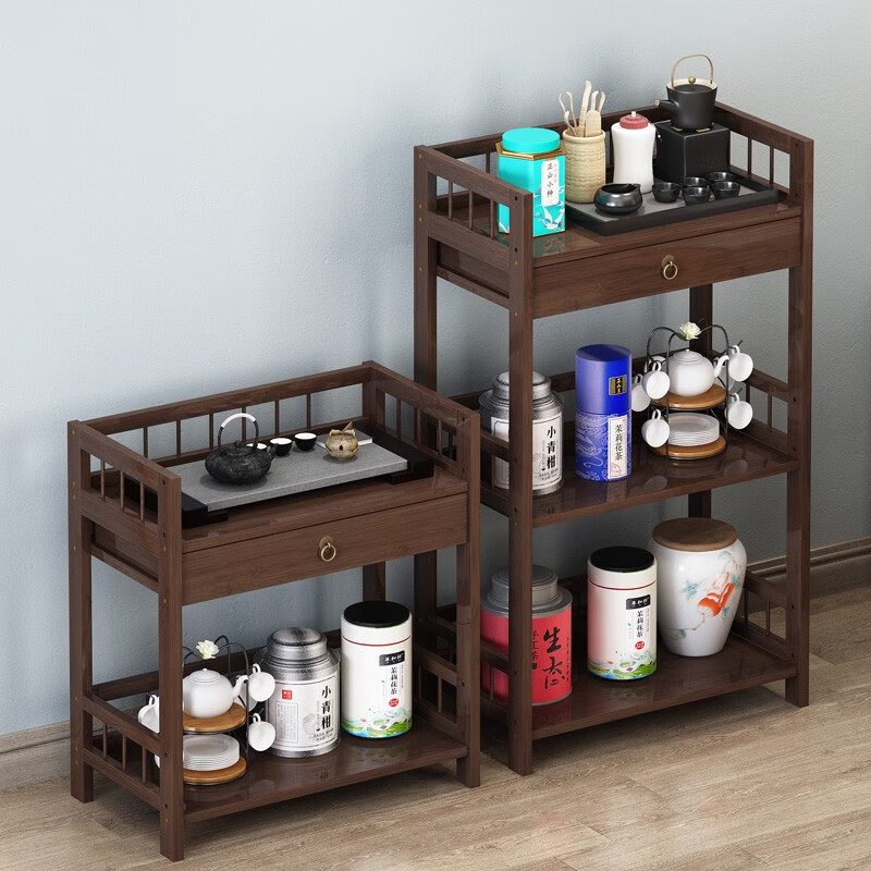 茶台茶桌侧边柜茶柜架置物柜茶叶茶具收纳架子带抽36长二层三面围栏