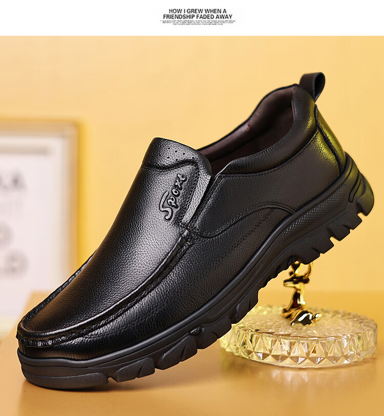 EGCHI Business Casual Leather Shoes for Men, Slip-On, Top-Grain Cowhide, Work Shoes J1667 Black Size 38 9