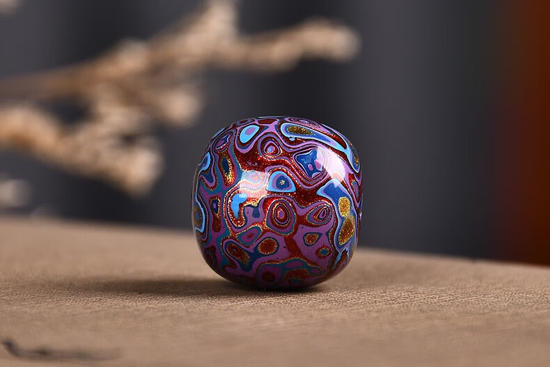 梦莹大漆珠非物质文化遗产蓝金老型桶珠手串单珠文玩配饰隔珠1314mm