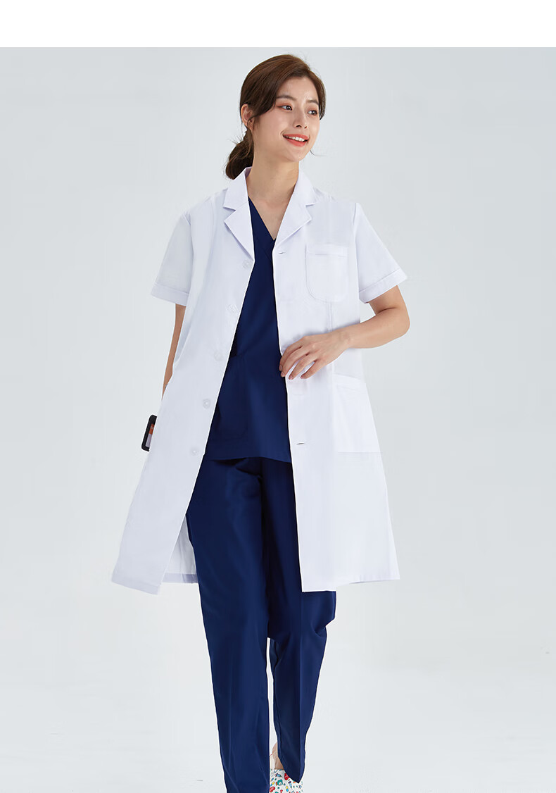 蜜茹曼白大褂医生长袖护士服女短袖学生实验服夏医护人员工作服 女