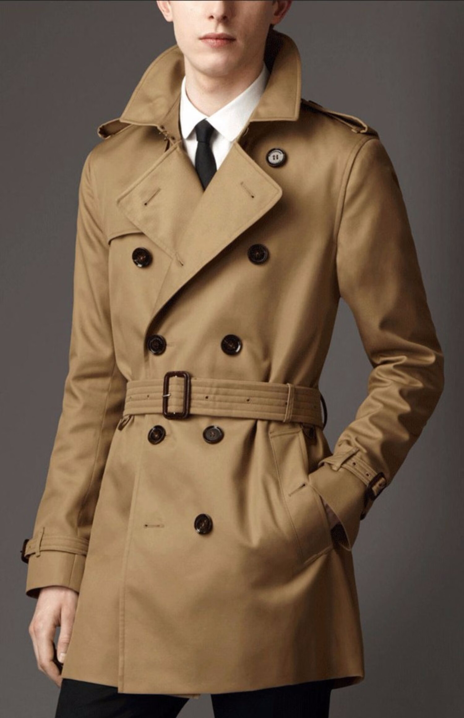 商场同款巴宝莉2022春秋男装经典纯色休闲中长款风衣大码修身双排扣