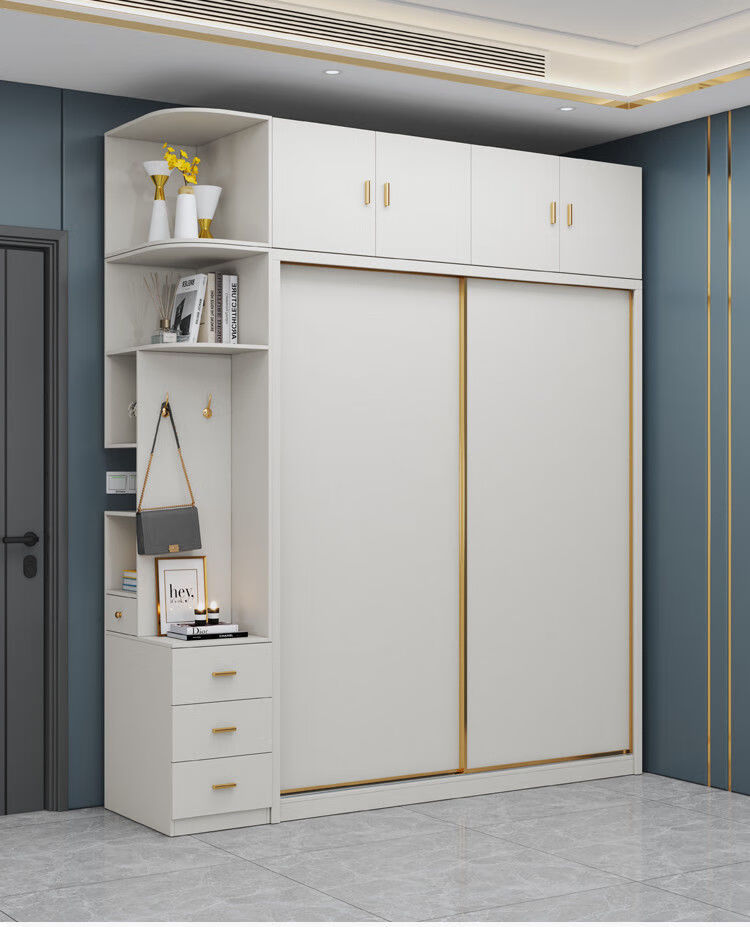 匠饰现代简约卧室家用衣柜推拉门整体组合轻奢木质房间移门储物大柜子