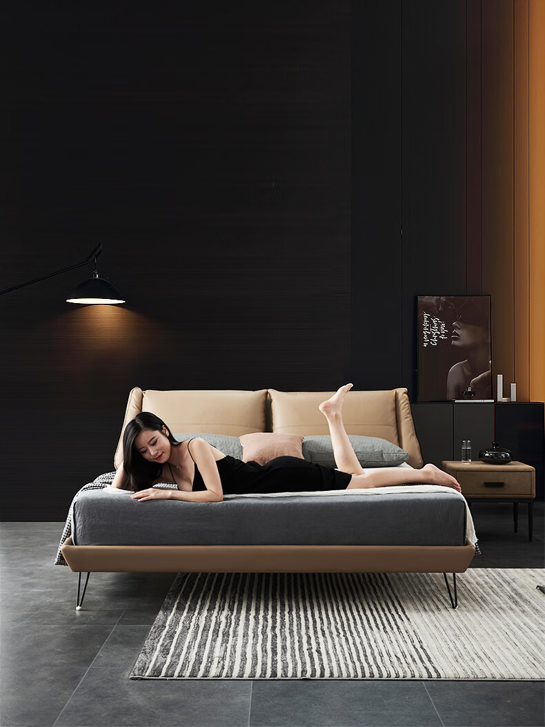 【七夕礼遇季】简奢表情 意大利床轻奢2.2米大床现代矮床2米×220床设计师皮床意式床 【床】 1500mm*2000mm  支架结构