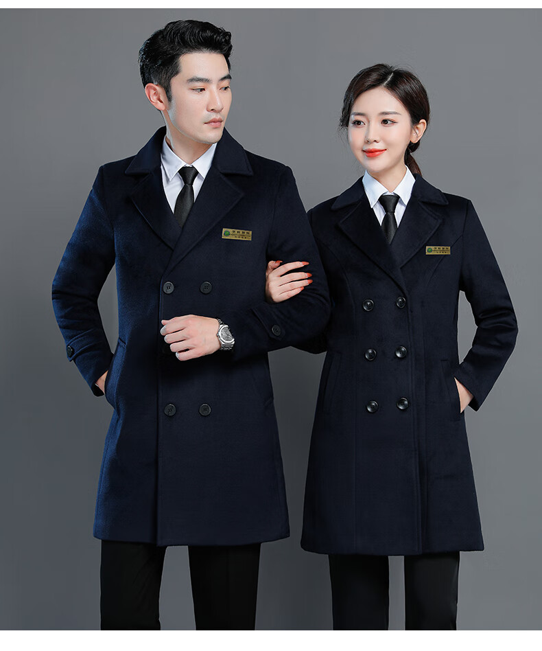 银行工作服酒店前台呢子大衣中长款外套女秋冬加厚男纯羊毛绒大衣男装