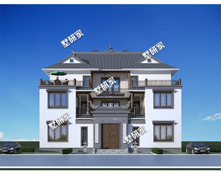 建房说徽派建筑三层四合院风格别墅设计图纸新农村自建房全套施工图纸