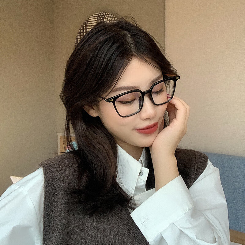 伽米力威 新款防蓝光平光镜 女个性铆钉百搭眼镜框网红方框眼镜架 砂