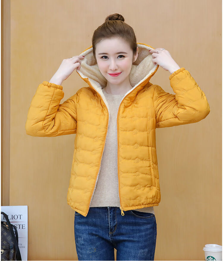 棉衣女短款韩版冬装新款时尚加绒小棉袄女士修身连帽羽绒棉服外套