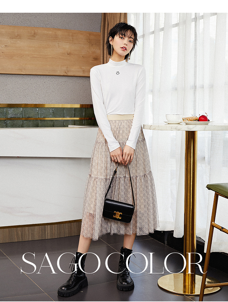 【设计师系列】衣香丽影2021年冬装商场同款网纱半身裙女中长百褶裙子