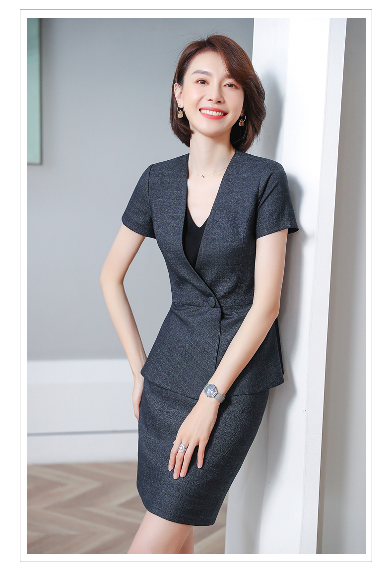 昂柏短袖灰色西服套裙女夏季薄款格子2020新款职业装女装时尚气质美容