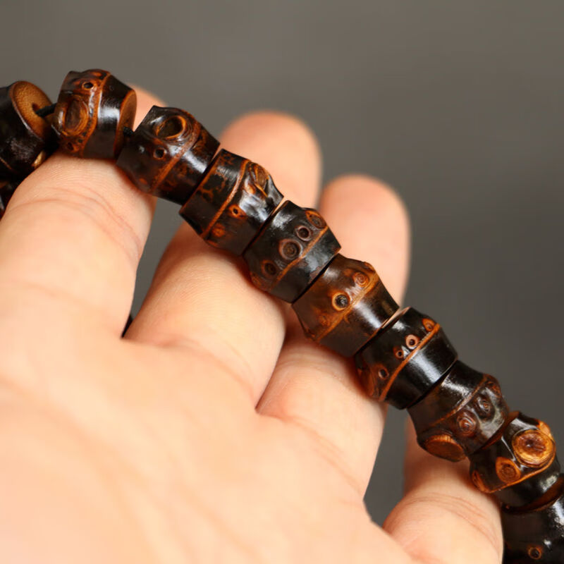 桓缘洋60京选严选】天然满钉紫竹根手串 手持男女款竹鞭竹制复古