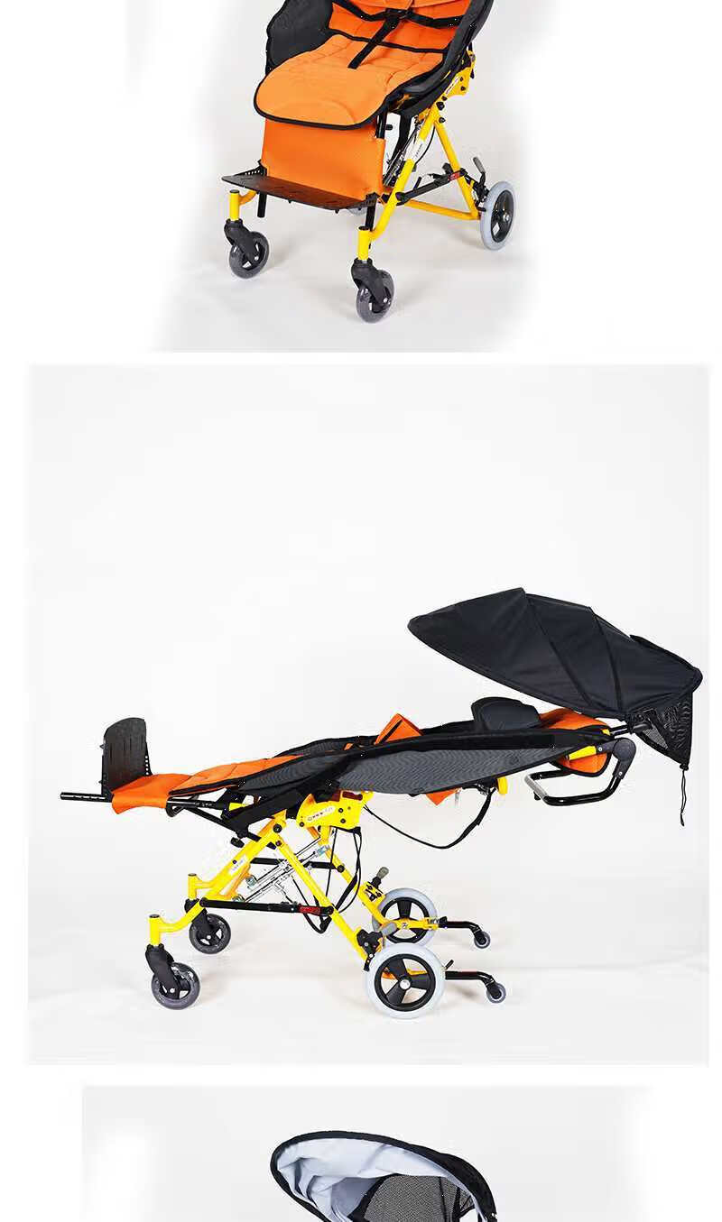 儿童轮椅脑瘫小孩婴儿麻痹症折叠轻便小可躺全躺手推车 豪华红(遮阳棚