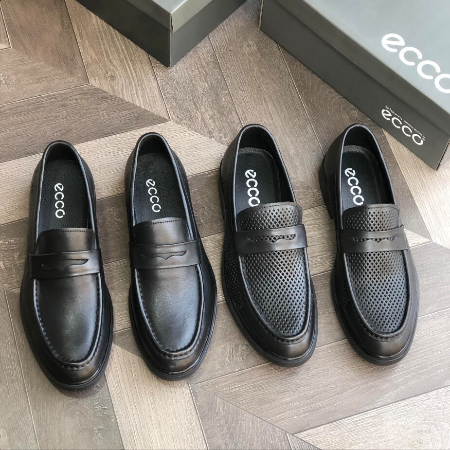 ecco爱步男鞋夏镂空凉皮鞋透气懒人休闲乐福鞋爸爸鞋商务皮鞋 黑色 38