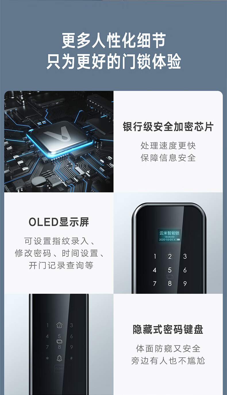 云米智能门锁指纹锁家用指纹密码锁防盗自动电子锁1c天地钩锁体免费
