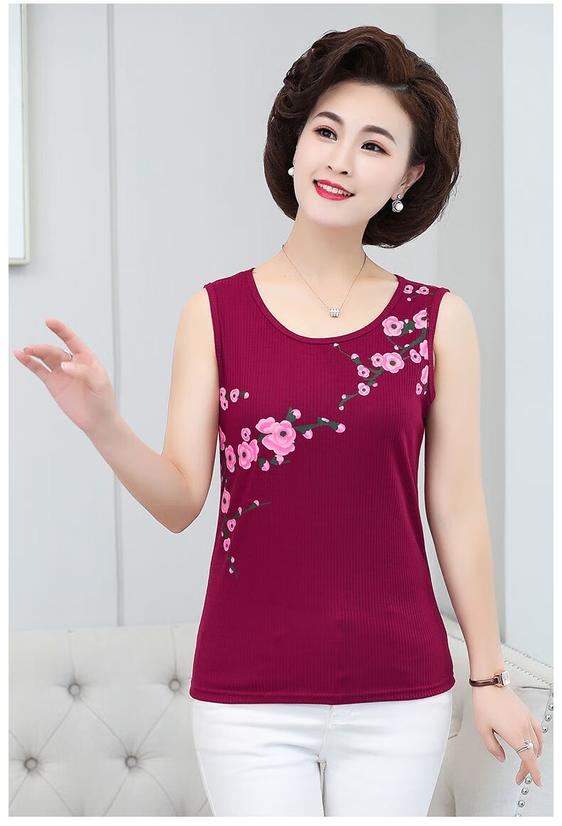 背心女中老年人妈妈加肥加大打底内衣老太太棉宽松汗衫无袖t恤女士砍